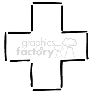 The image depicts a black-and-white outline illustration of a red cross, a symbol commonly associated with medical care, health services, and humanitarian aid organizations.