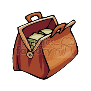 Open Brown Leather Bag Filled with Money