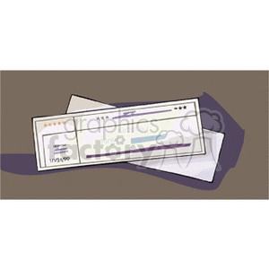 A clipart image of a blank bank check placed on top of an envelope.