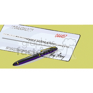 Clipart image of a pen lying on top of a check with a visible signature.