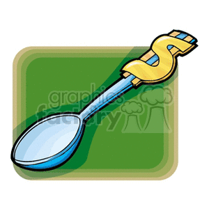 A clipart image of a spoon with a dollar sign ($) wrapped around its handle, set against a green background.