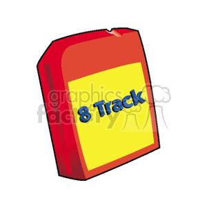 Clipart image of a vintage red 8-track tape with a yellow label.