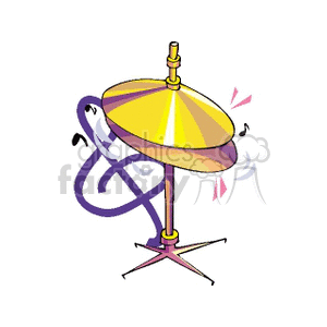 A colorful clipart illustration of cymbals on a stand with musical notes, representing percussion instruments.