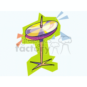 A colorful clipart image of a cymbal on a stand, with geometric shapes in the background.