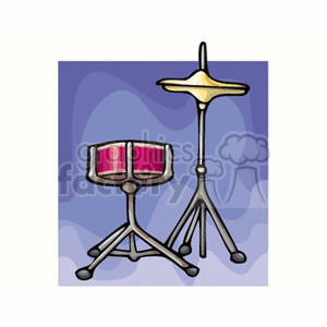 This clipart image features a drum and a cymbal set on stands, representing percussion instruments.