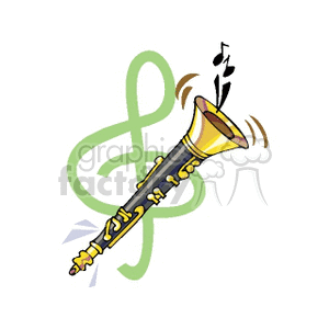 Clarinet with Treble Clef and Musical Notes