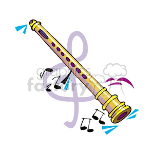 Flute with Treble Clef and Music Notes