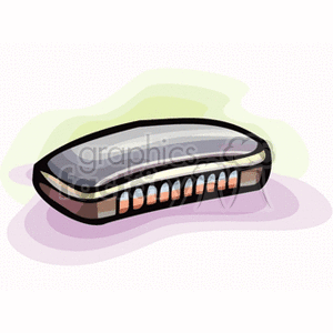 Clipart image of a harmonica with abstract colors in the background.