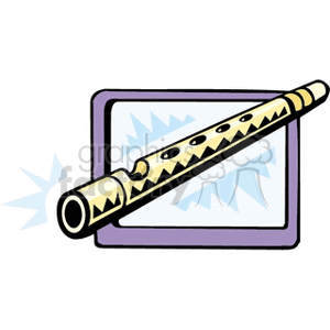 A clipart image of a flute featuring decorative patterns, set against a background with geometric shapes.