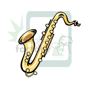 A clipart illustration of a saxophone, a popular woodwind music instrument.