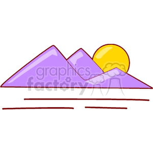 Stylized Mountain Landscape with Sun