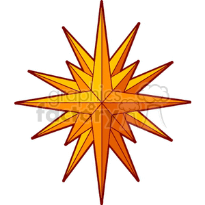 A vibrant, multi-pointed orange star with a 3D appearance, often associated with the North Star or celestial navigation.