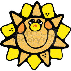   The image is a stylized representation of the sun with a smiling face. It features a country-style design with patterned textures within the sun