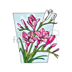 Clipart image of pink and white flowers in a vase.