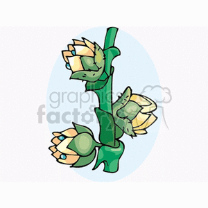 Clipart image of stylized green and yellow flowers on a stem.