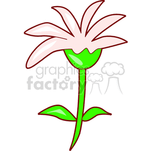 A simple flower clipart featuring a light pink flower with elongated petals and a green stem and leaves.