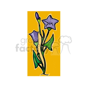 Clipart of purple flowers and green leaves on an orange background.