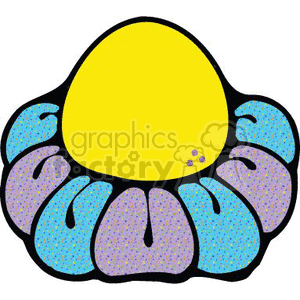 A colorful abstract flower clipart with a large yellow center surrounded by blue and purple petals.