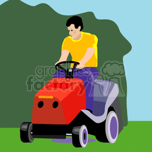 Riding Lawn Mower Clip Art - Man Gardening