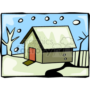 Winter cabin with snow