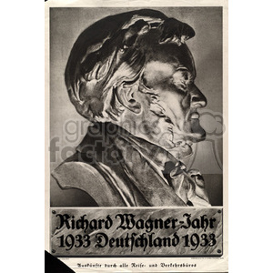 A monochrome clipart image featuring a sculpted profile bust of a man, likely Richard Wagner, with text below the image stating 'Richard Wagner-Jahr 1933 Deutschland 1933'.