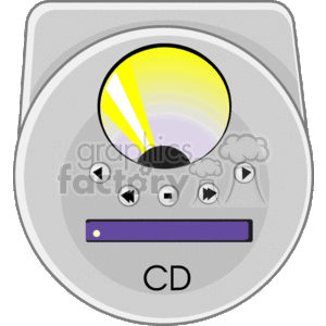   The image is a clipart illustration of a portable CD player, often referred to as a Discman. This player typically has features that include buttons for play, pause, skip, and rewind, a display window for the CD, and an indicator or label denoting it