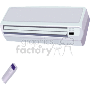 The image depicts a wall-mounted air conditioning unit and its remote control. 