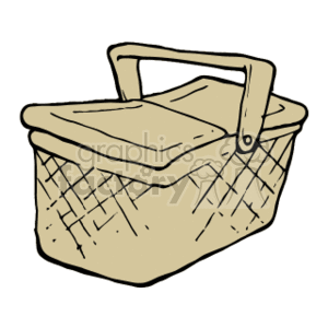 The clipart image features a beige or light brown picnic basket with a lid and a handle. The basket appears to be woven and is closed, so the food contents, if any, are not visible.