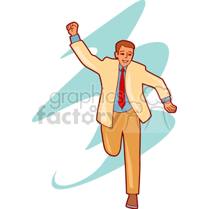 A clipart illustration of a businessman in a suit running with an enthusiastic expression.