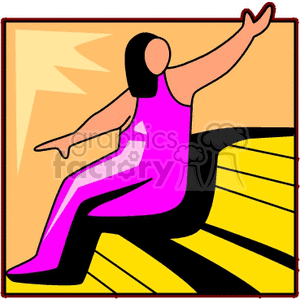 A clipart image of a person in a pink outfit sitting on yellow stairs with an outstretched arm.