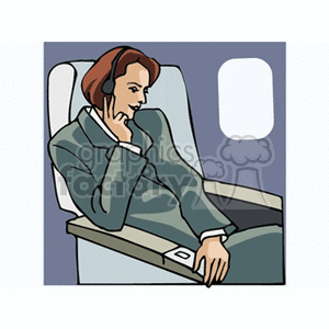 Woman Relaxing on Airplane with Headphones