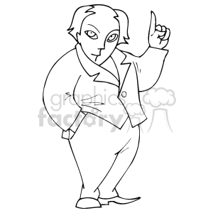The clipart image depicts a simplified, cartoon-like figure of a man in a suit. The man appears to be gesturing or pointing upwards with one finger, possibly to indicate a direction or to emphasize a point in a discussion.