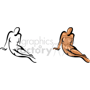 Clipart image of two stylized female figures in a relaxed, seated pose, depicted with minimalistic lines and shading.