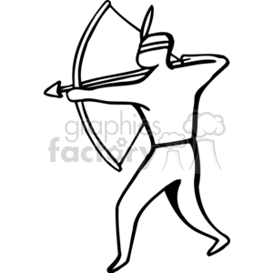 Line drawing of a person using a bow and arrow, resembling Native American style.