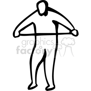 A line art of a person stretching while holding a golf club, depicting a golf-related exercise or warm-up.