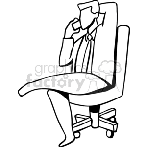 Clipart image of a person sitting on an office chair, talking on the phone.