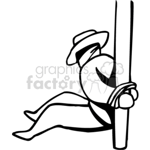 A cartoon cowboy tied up with ropes against a post, depicting a captured or hostage scenario.