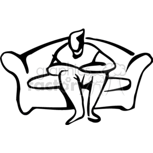 A Black and White Image of a Person Sitting Forward on a Couch