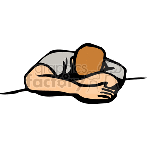 A clipart image of a person with their head resting on folded arms, representing emotions such as worry or sadness.