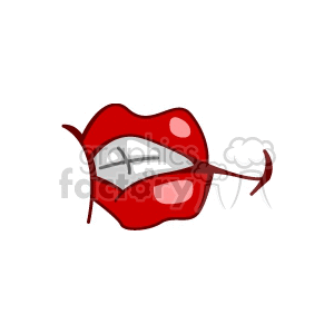 A stylized clipart image of glossy red lips and white teeth with a playful expression.