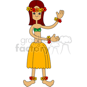 A clipart image of a Hawaiian dancer with a flower crown and lei, wearing a traditional hula skirt.