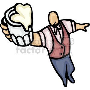 A clipart image of a bartender enthusiastically holding a beer mug.