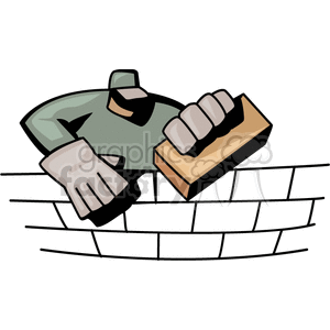 Cartoon Construction Worker Laying Bricks