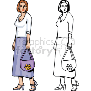 Woman with Purse in Color and Outline