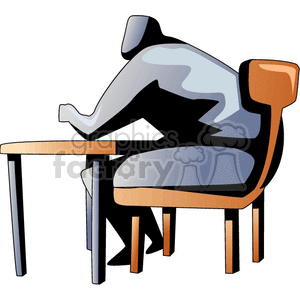 Abstract illustration of a person sitting at a table.