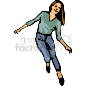 Clipart image of a woman dancing with a joyful expression, wearing casual clothing.