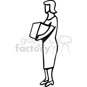 A clipart image of a woman holding a box.