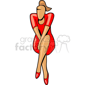 Clipart of a woman in a red dress sitting with crossed legs.