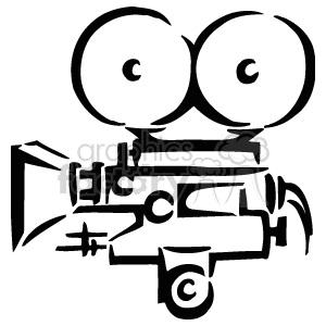 The image is a line drawing or clipart of a classic movie film camera, often used in the early to mid-20th century for shooting films. It features two large reels on top, a lens at the front, a side handle, and various mechanical parts that suggest its operation and film transport mechanism.