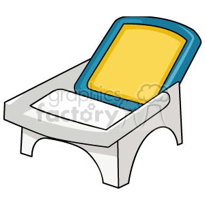 Clipart image of a baby highchair with a blue and yellow tray.